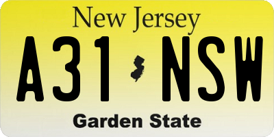 NJ license plate A31NSW