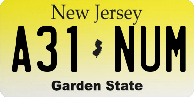 NJ license plate A31NUM