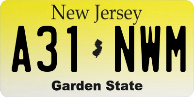 NJ license plate A31NWM