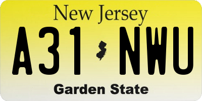 NJ license plate A31NWU