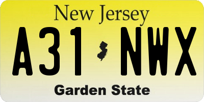 NJ license plate A31NWX