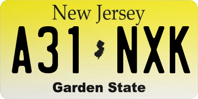 NJ license plate A31NXK
