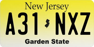 NJ license plate A31NXZ