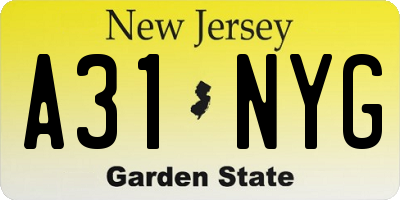 NJ license plate A31NYG