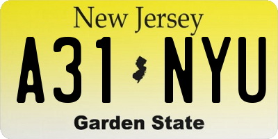 NJ license plate A31NYU