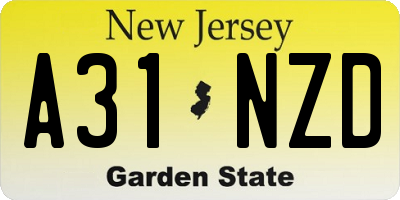 NJ license plate A31NZD