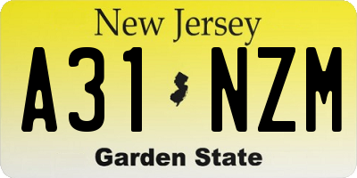 NJ license plate A31NZM