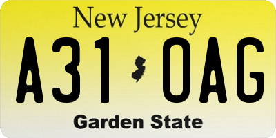 NJ license plate A31OAG