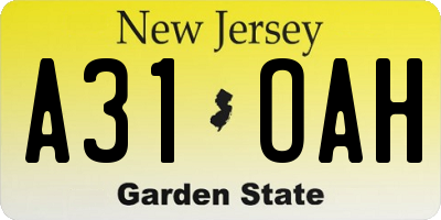 NJ license plate A31OAH