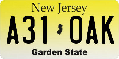 NJ license plate A31OAK