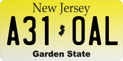 NJ license plate A31OAL