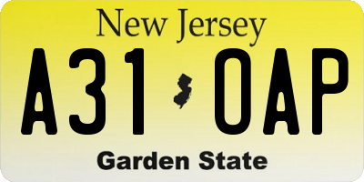NJ license plate A31OAP