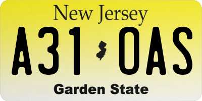 NJ license plate A31OAS