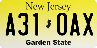 NJ license plate A31OAX