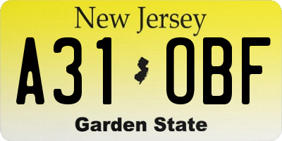 NJ license plate A31OBF