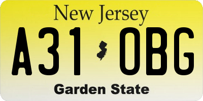 NJ license plate A31OBG