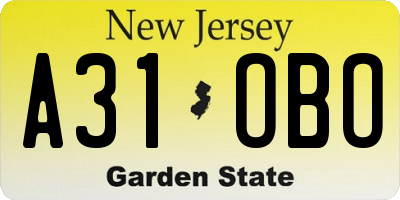 NJ license plate A31OBO