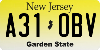 NJ license plate A31OBV