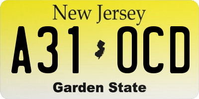 NJ license plate A31OCD