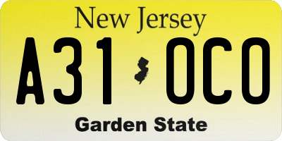 NJ license plate A31OCO