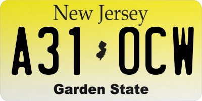NJ license plate A31OCW
