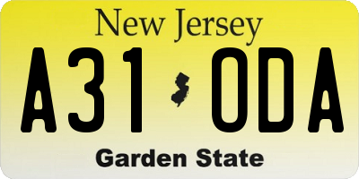 NJ license plate A31ODA