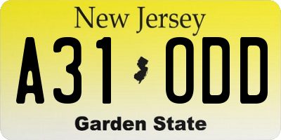 NJ license plate A31ODD