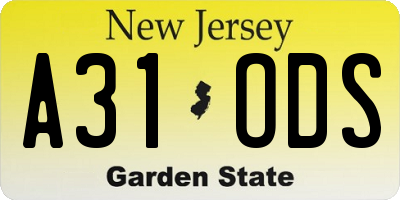 NJ license plate A31ODS