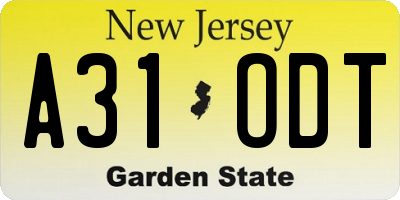 NJ license plate A31ODT