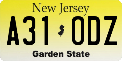 NJ license plate A31ODZ