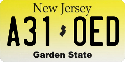 NJ license plate A31OED