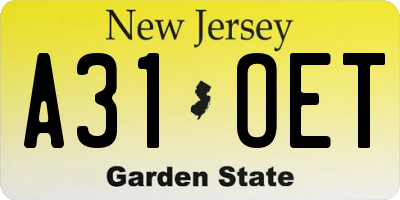 NJ license plate A31OET