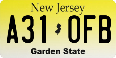 NJ license plate A31OFB
