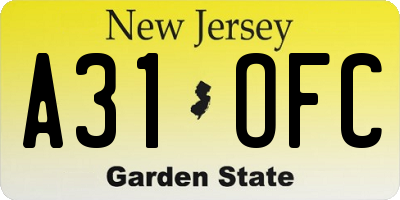NJ license plate A31OFC