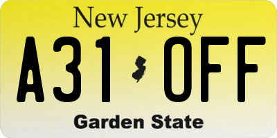 NJ license plate A31OFF