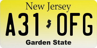 NJ license plate A31OFG