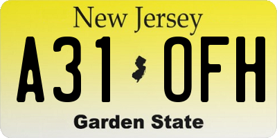 NJ license plate A31OFH