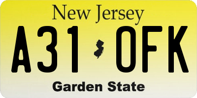 NJ license plate A31OFK