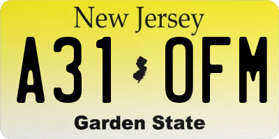NJ license plate A31OFM