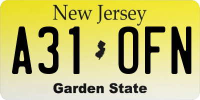 NJ license plate A31OFN