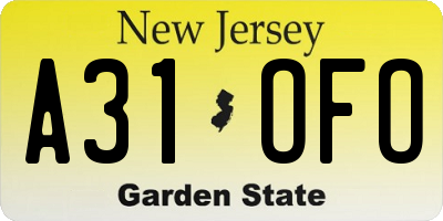 NJ license plate A31OFO