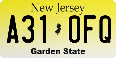 NJ license plate A31OFQ