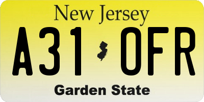NJ license plate A31OFR