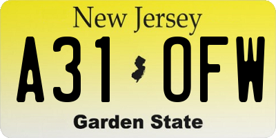 NJ license plate A31OFW