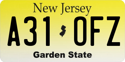 NJ license plate A31OFZ