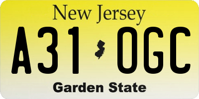 NJ license plate A31OGC
