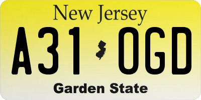 NJ license plate A31OGD