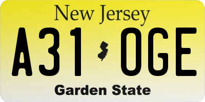 NJ license plate A31OGE