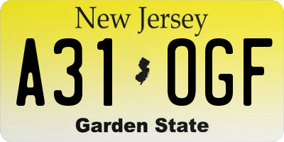 NJ license plate A31OGF