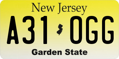 NJ license plate A31OGG